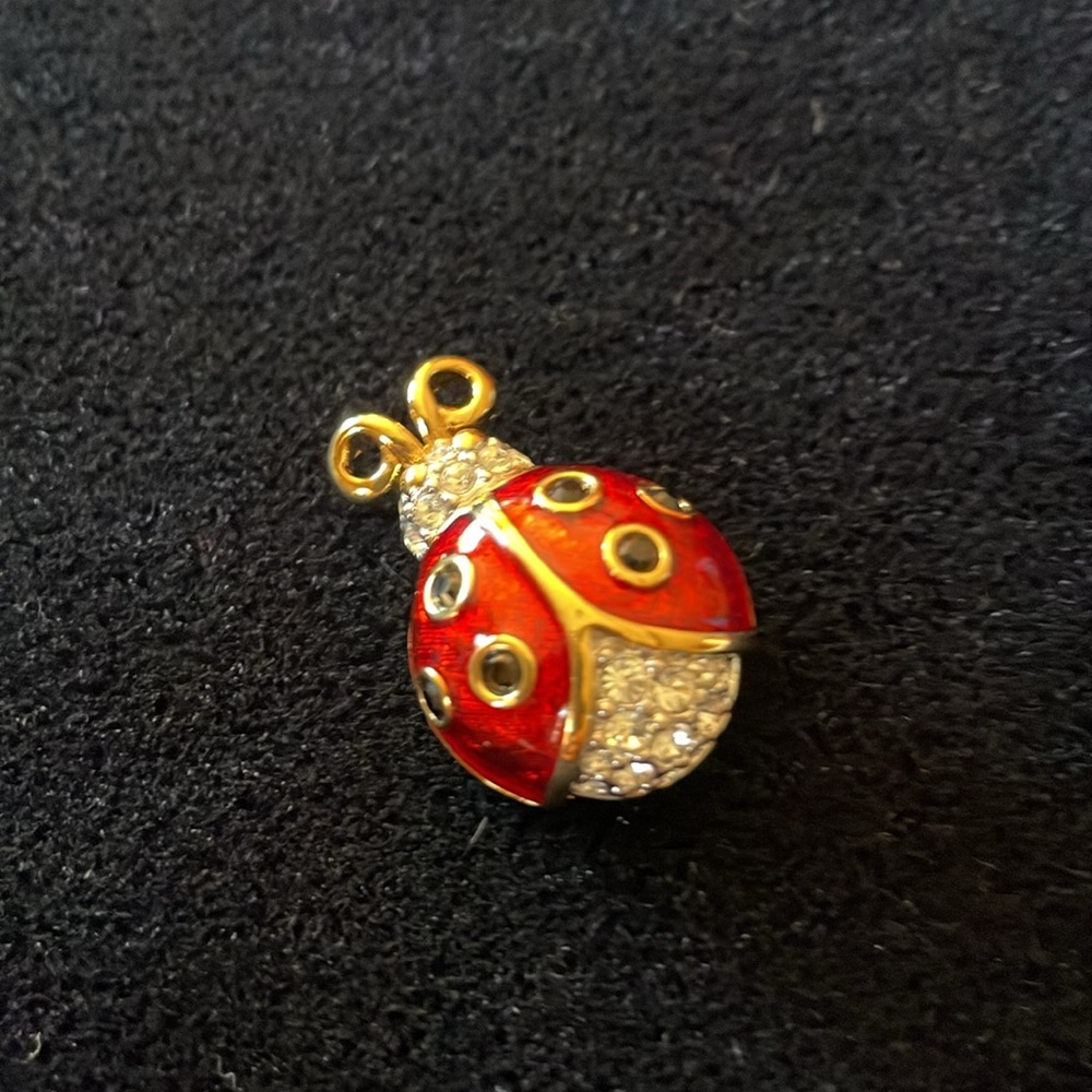 Red and Gold Tone with Swarovski Crystals Ladybug Pin Brooch